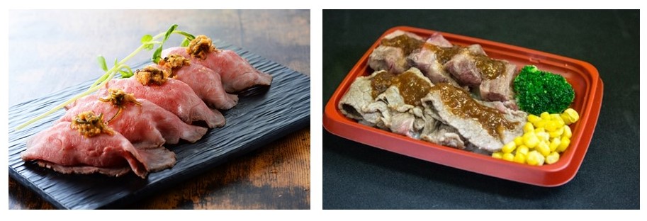 食欲の秋!! 北海道の絶品グルメが約60店舗、大集結。北海道まるごとフェアinサンシャインシティ2021のサブ画像3_左から十勝ハーブ牛のサーロイン肉寿司・むかわ和牛弁当