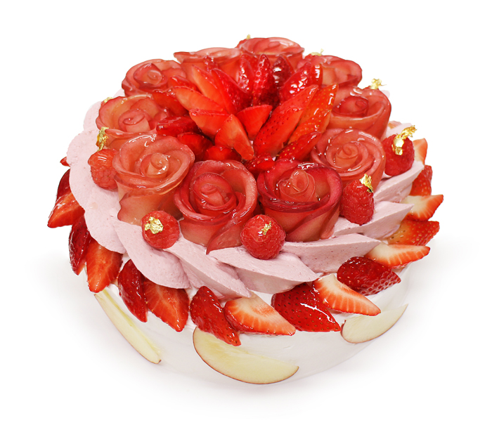 カフェコムサは毎月22日がショートケーキの日！11月は“いい夫婦の日”に合わせて美しいバラのショートケーキが登場のサブ画像2_アップルローズといちごのショートケーキ