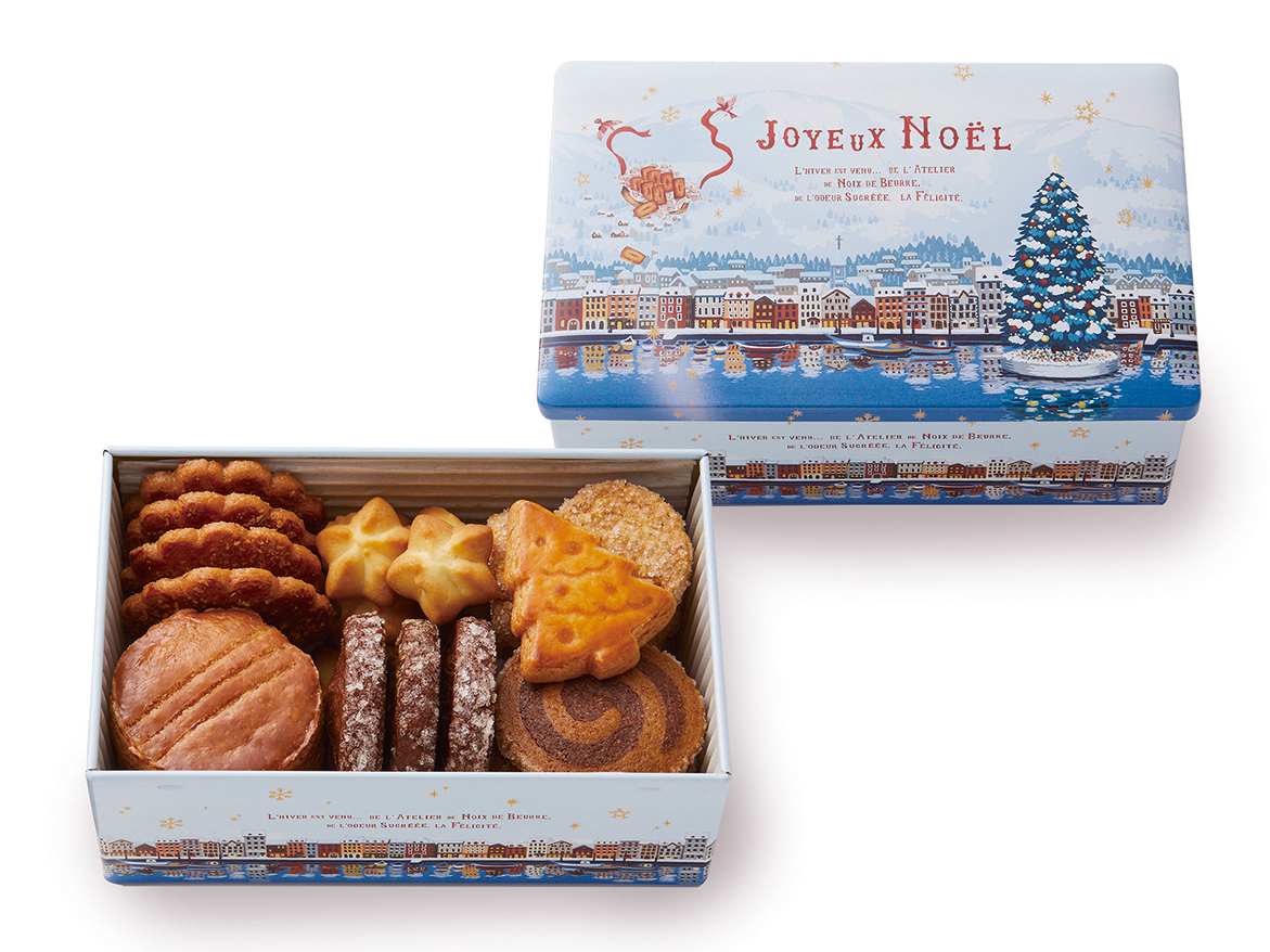 焼きたてフィナンシェが代表商品の「ノワ・ドゥ・ブール」では2021年限定デザイン！絵本のような可愛いイラストのオリジナル缶入りクッキー『サブレ・アソルティ（ノエル）』を販売中です。のサブ画像3